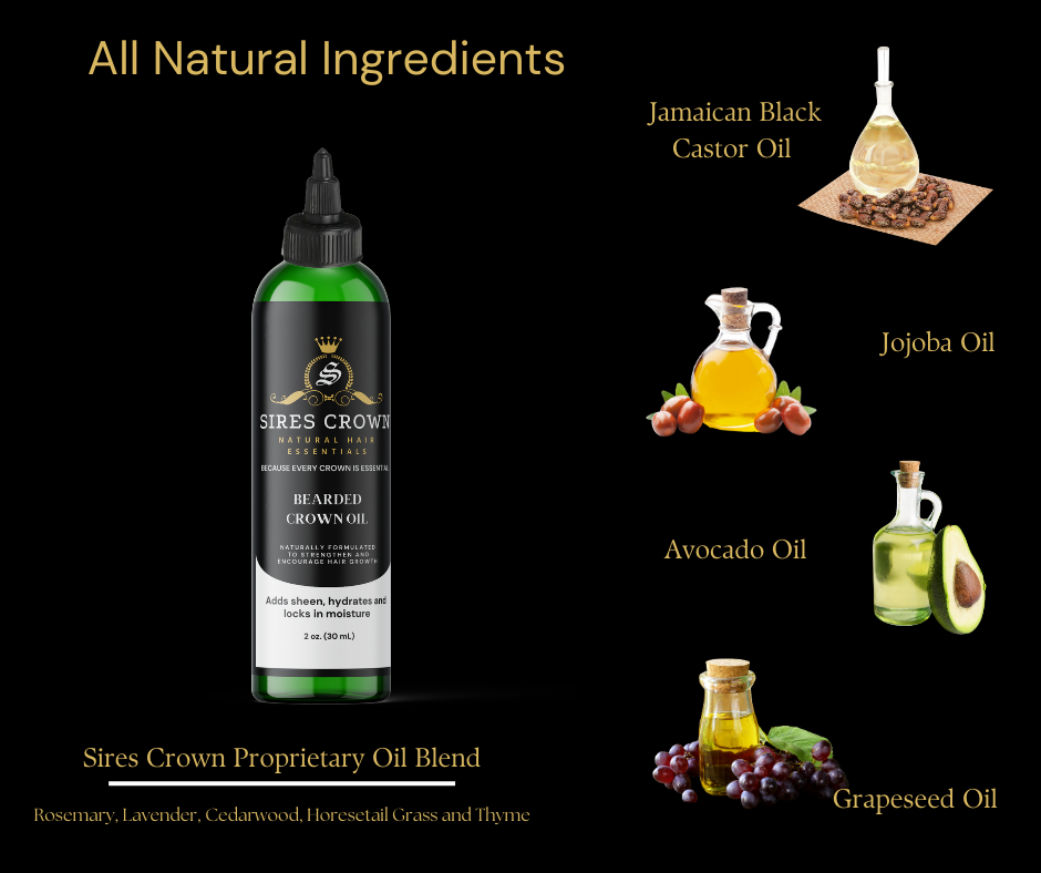 Bearded Crown Oil - 2 oz - Nourishing, Growth Promoting Beard Oil with Avocado, Jojoba, Rosemary, and Horsetail Grass