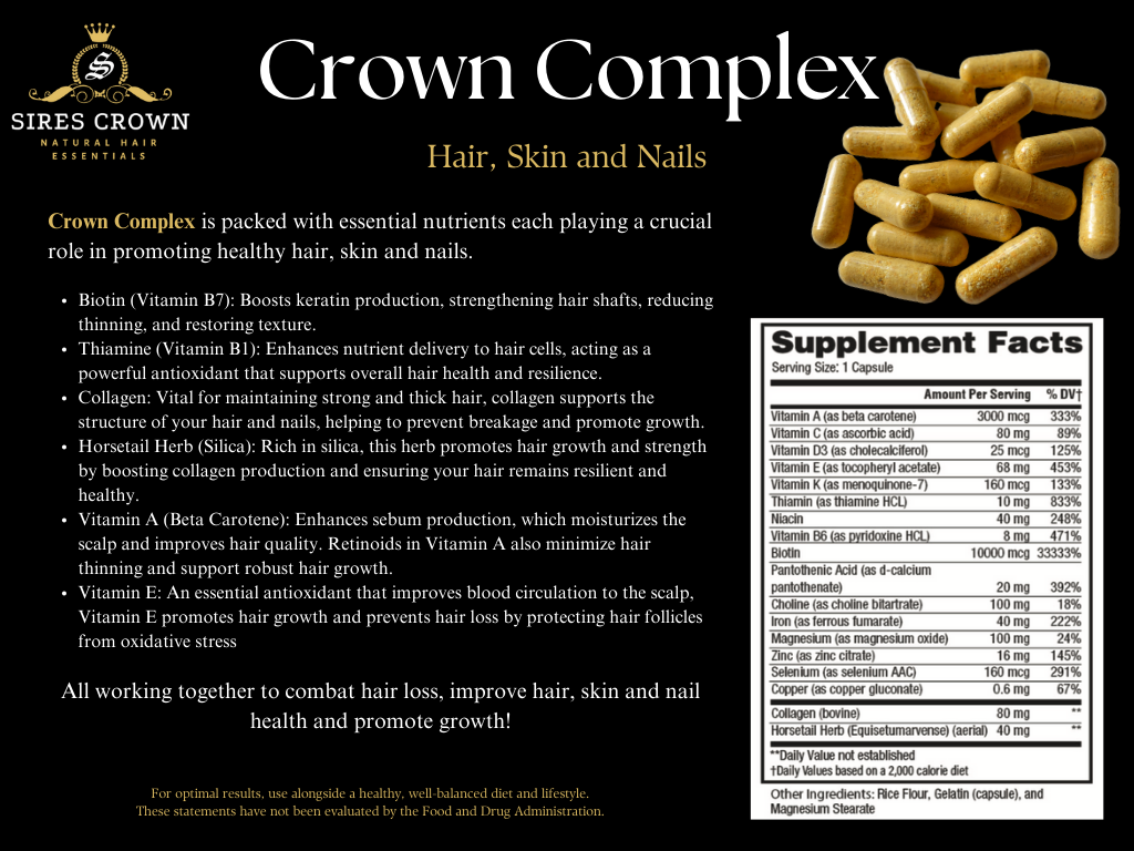 Crown Complex Multi Vitamin - 90 capsules - Hair Growth Supplements with Biotin, Collagen and Horsetail Grass