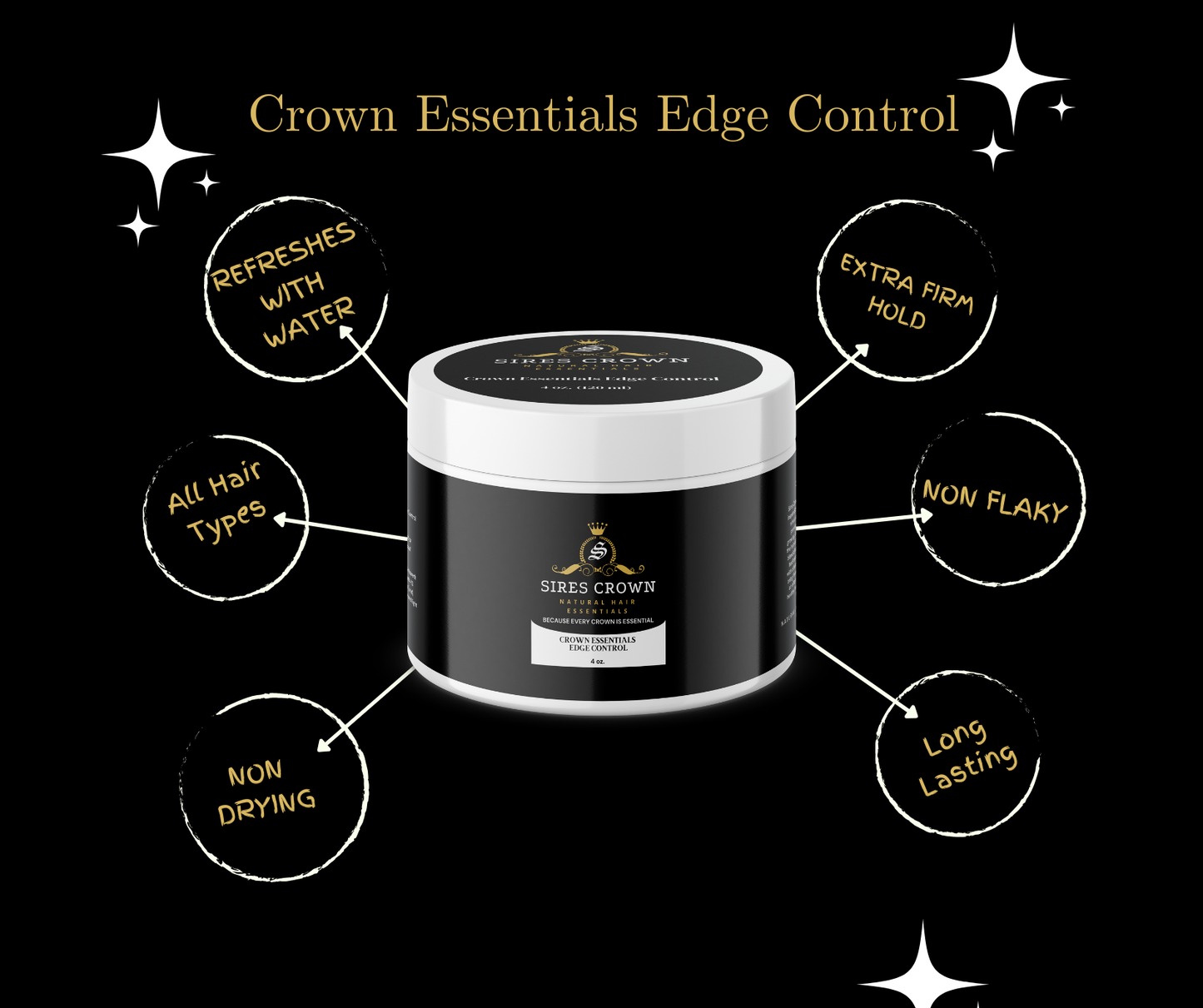 Crown Essentials Edge Control - 4 oz - Long Lasting Non Greasy Extra Firm Hold Edge Control