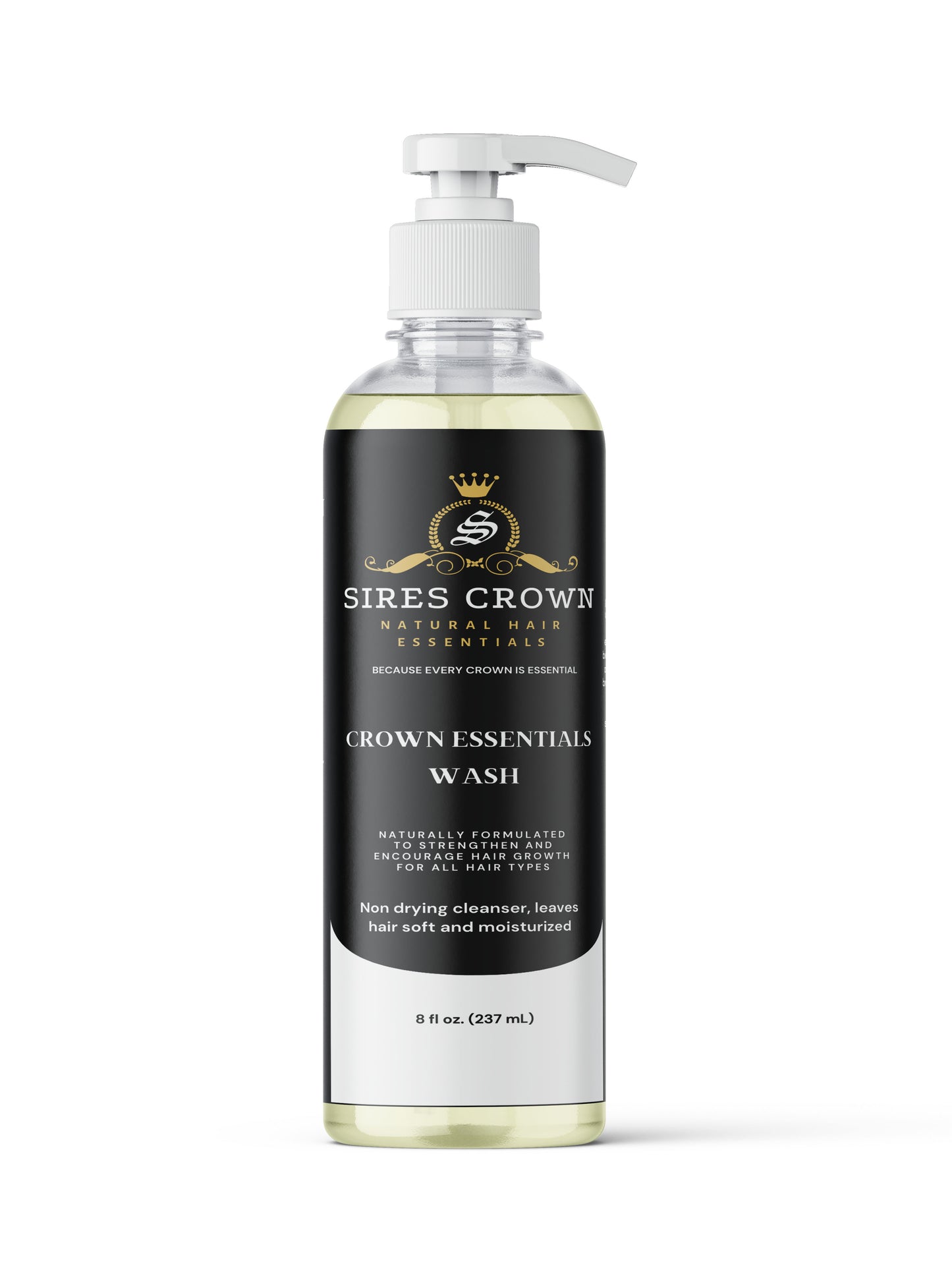 Crown Essentials Wash - 8 oz - Deep Cleansing Shampoo with Aloe, Black Castor Seed Oil and Horsetail Grass