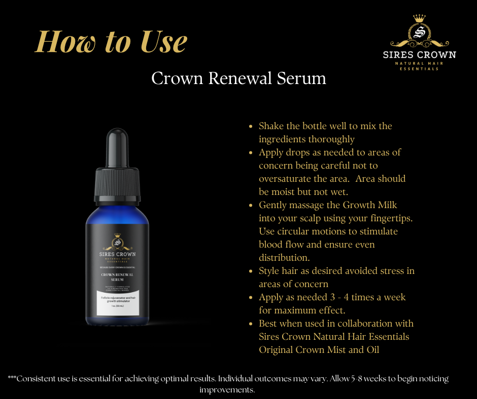 Crown Renewal Serum - 2 oz bottle - Follicle rejuvenator and hair growth stimulator with Biotin, Rosemary, Tea Tree and Horsetail Grass