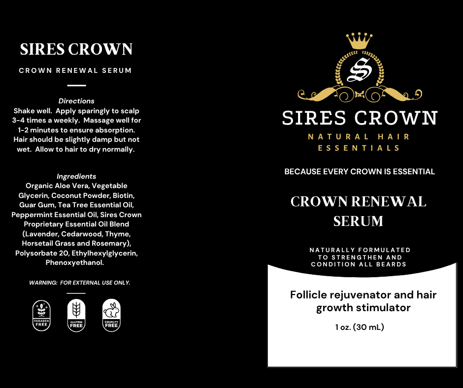 Crown Renewal Serum - 2 oz bottle - Follicle rejuvenator and hair growth stimulator with Biotin, Rosemary, Tea Tree and Horsetail Grass