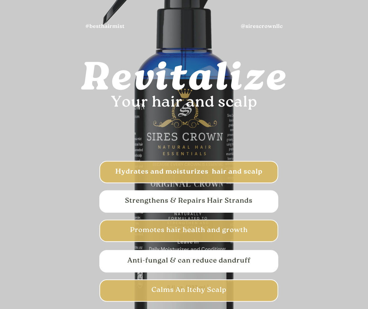Original Crown Growth Mist - 8 oz - Hydrating Daily Leave In Conditioning Mist with Rosemary and Horsetail Grass