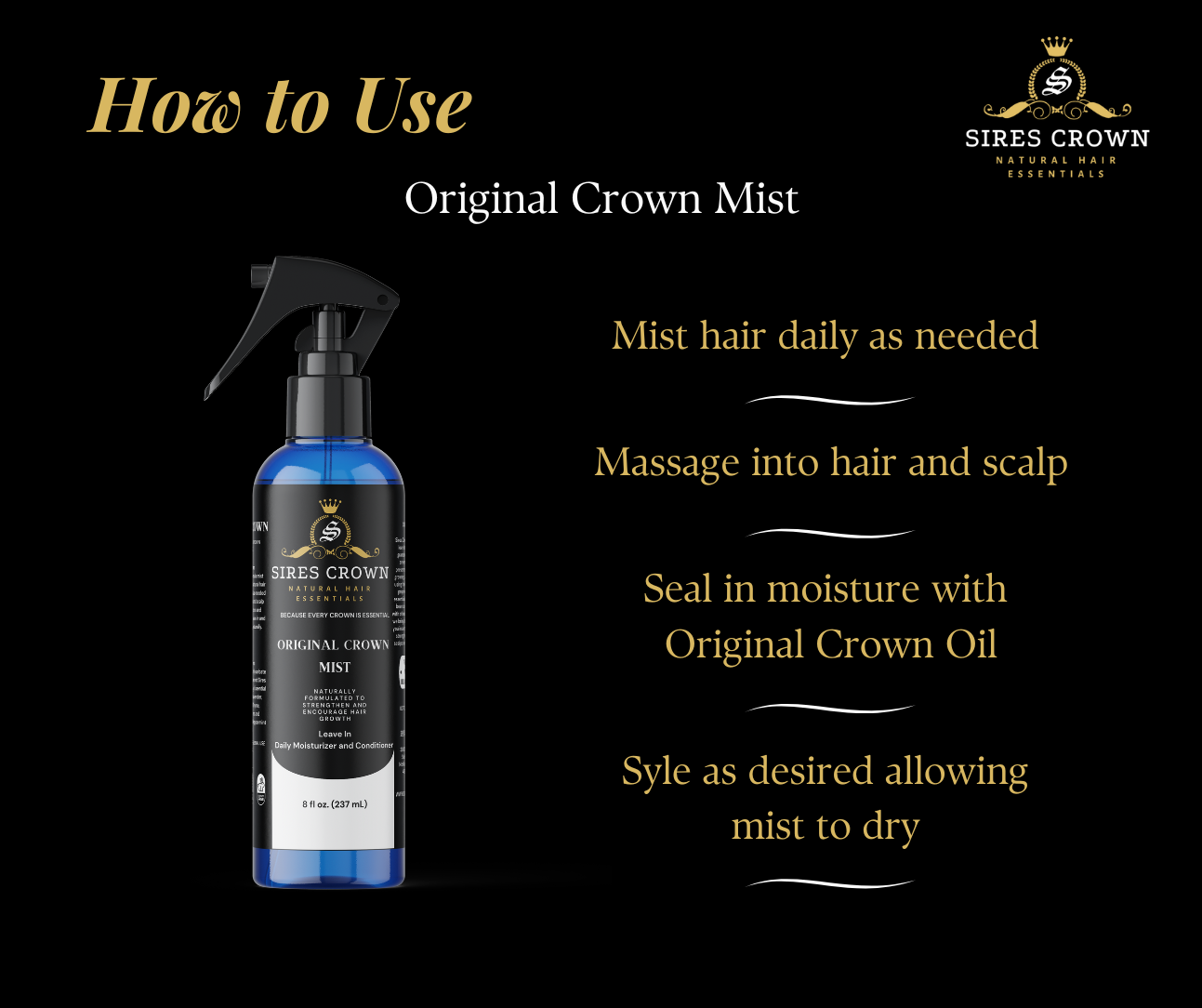 Original Crown Growth Mist - 8 oz - Hydrating Daily Leave In Conditioning Mist with Rosemary and Horsetail Grass