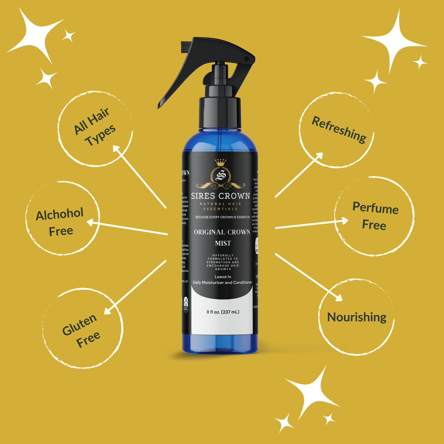 Original Crown Mist - 8 oz - Hydrating Daily Leave In Conditioning Mist with Rosemary and Horsetail Grass