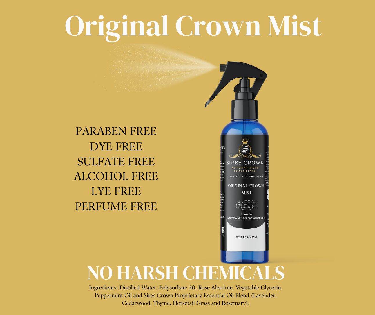Original Crown Growth Mist - 8 oz - Hydrating Daily Leave In Conditioning Mist with Rosemary and Horsetail Grass