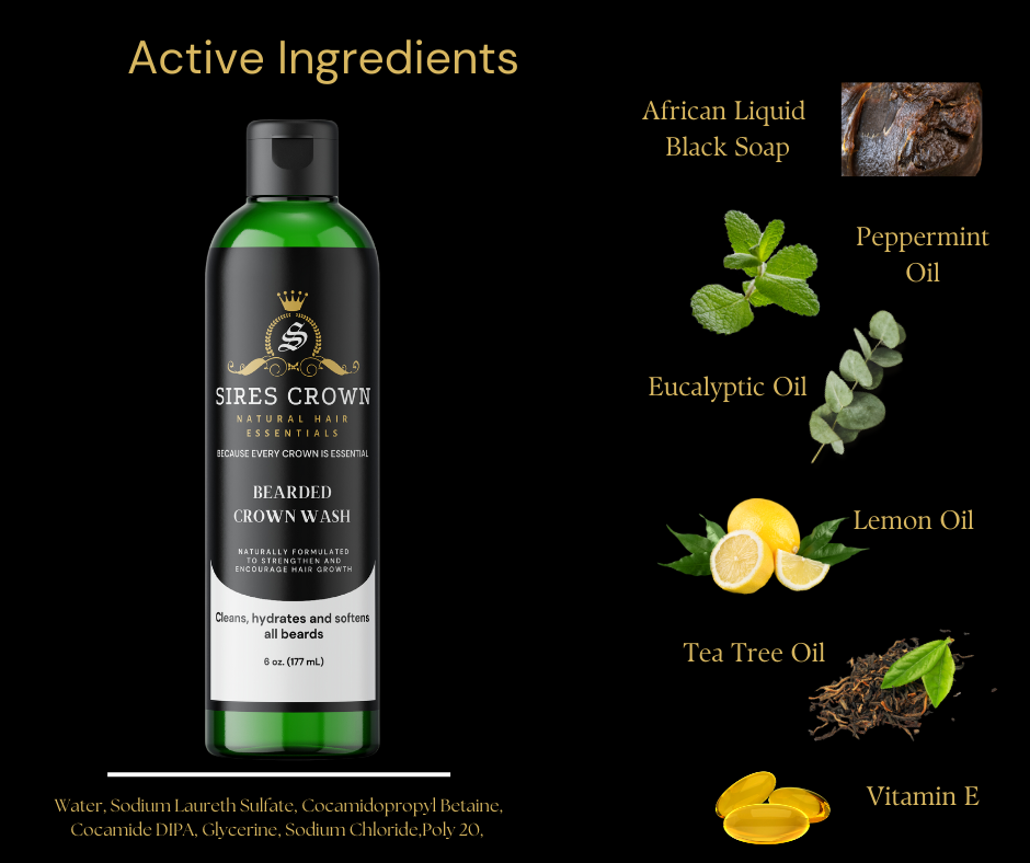 Bearded Crown Wash - 6 oz - Refreshing Hydrating Beard Cleanser with Tea Tree and Eucalyptus Oil