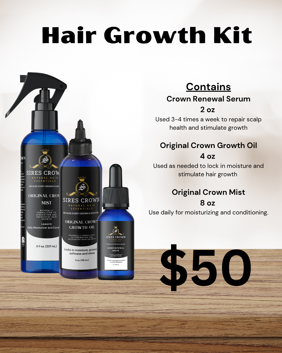 Hair Growth Kit - All In One Growth Kit - Crown Renewal Serum, Original Crown Growth Mist and Oil