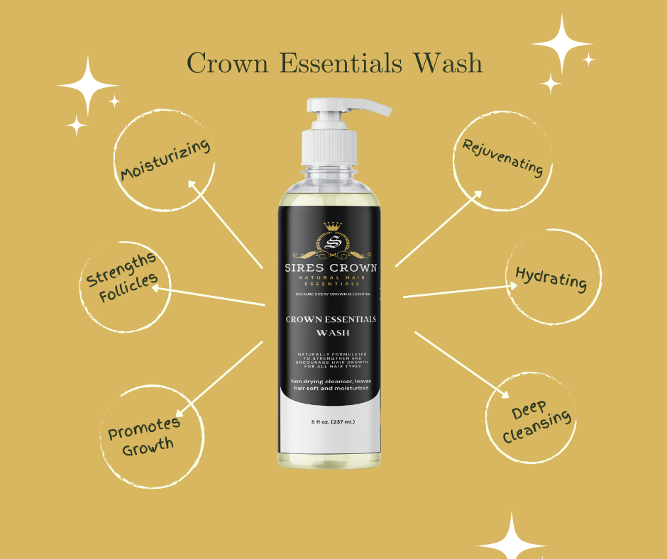 Crown Essentials Wash - 8 oz - Deep Cleansing Shampoo with Aloe, Black Castor Seed Oil and Horsetail Grass