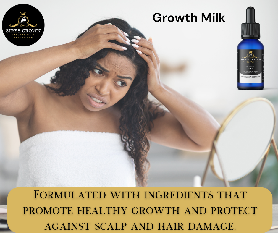 Crown Growth Milk - 2 oz bottle - Promotes healthy hair growth with Biotin, Tea Tree and Horsetail Grass