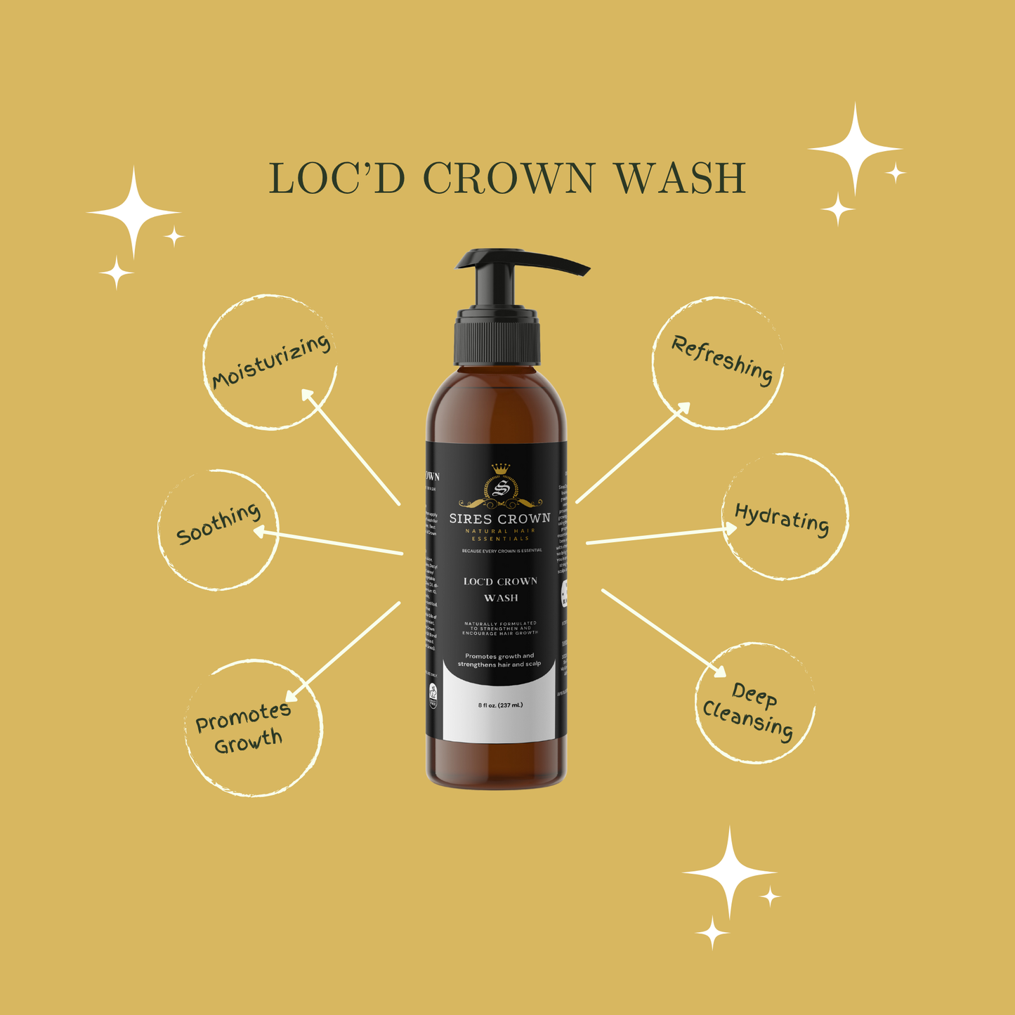 Loc'd Crown Wash - 8 oz - Deep Cleansing Shampoo with Aloe and Castor Oil