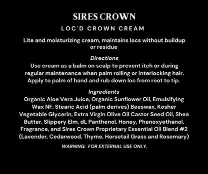 Loc'd Crown Cream - 8 oz - Nourishing Hairstyling Cream with Rosemary and Horsetail Grass