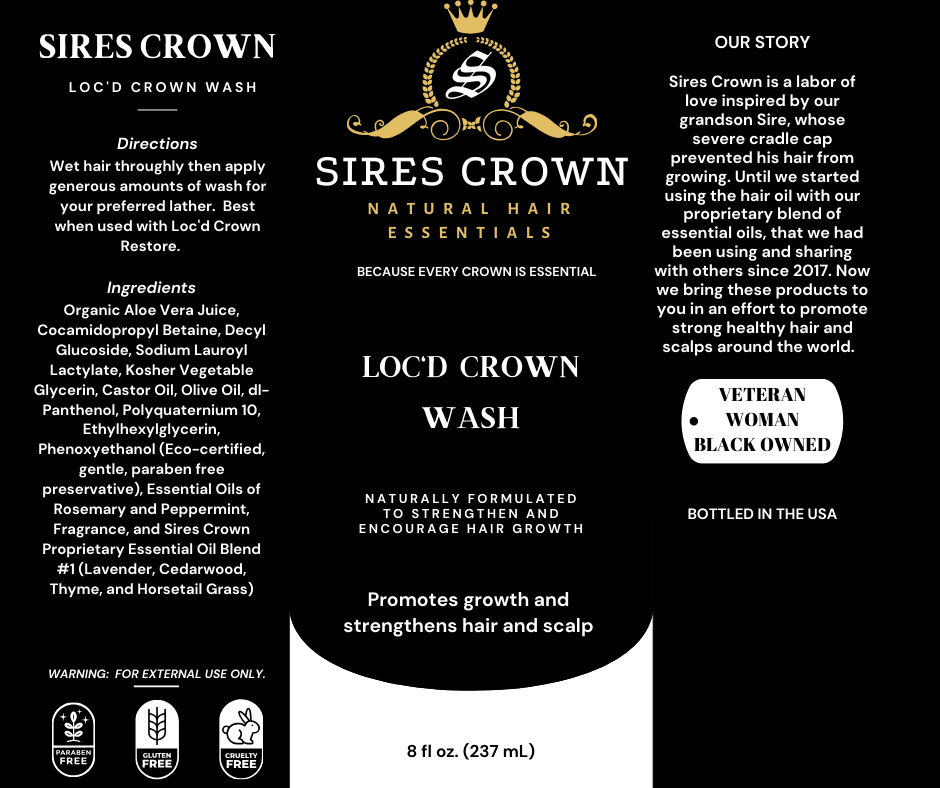 Loc'd Crown Wash - 8 oz - Deep Cleansing Shampoo with Aloe and Castor Oil