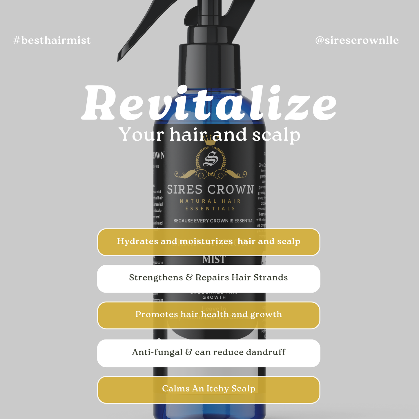 Original Crown Mist - 8 oz - Hydrating Daily Leave In Conditioning Mist with Rosemary and Horsetail Grass