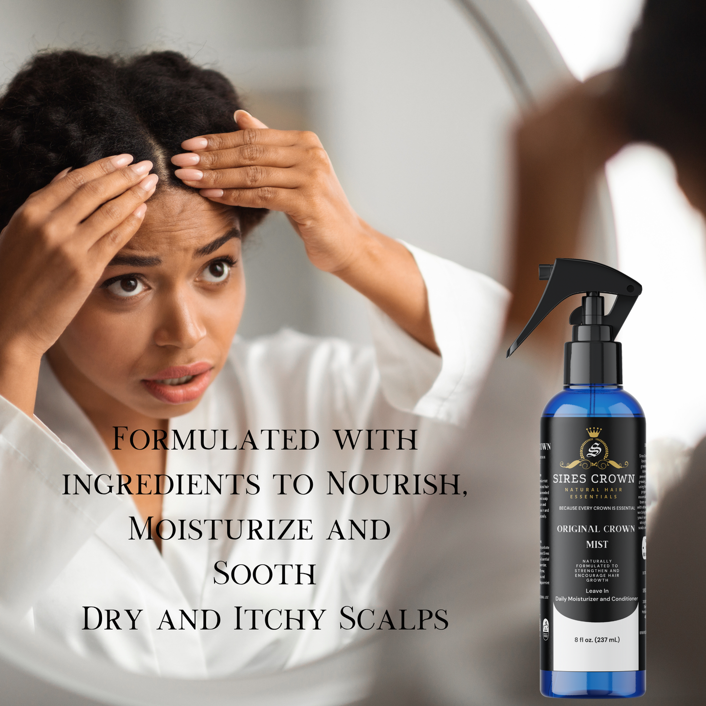 Original Crown Mist - 8 oz - Hydrating Daily Leave In Conditioning Mist with Rosemary and Horsetail Grass