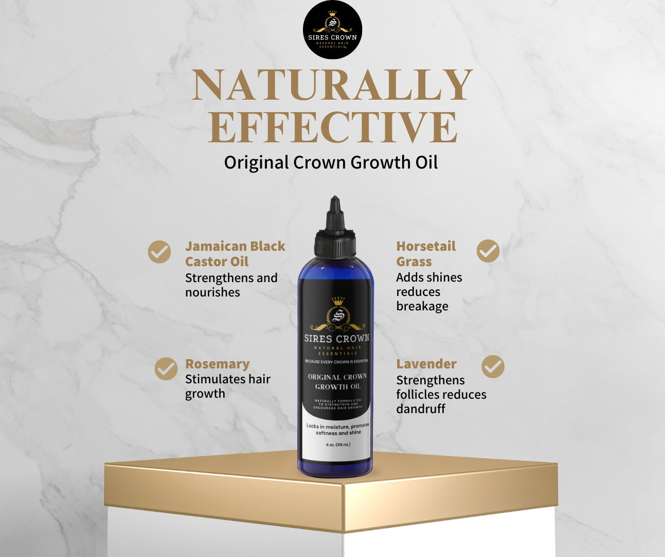 Original Crown Growth Oil - 4 oz - All Natural Hair Growth Oil with Rosemary and Horsetail Grass
