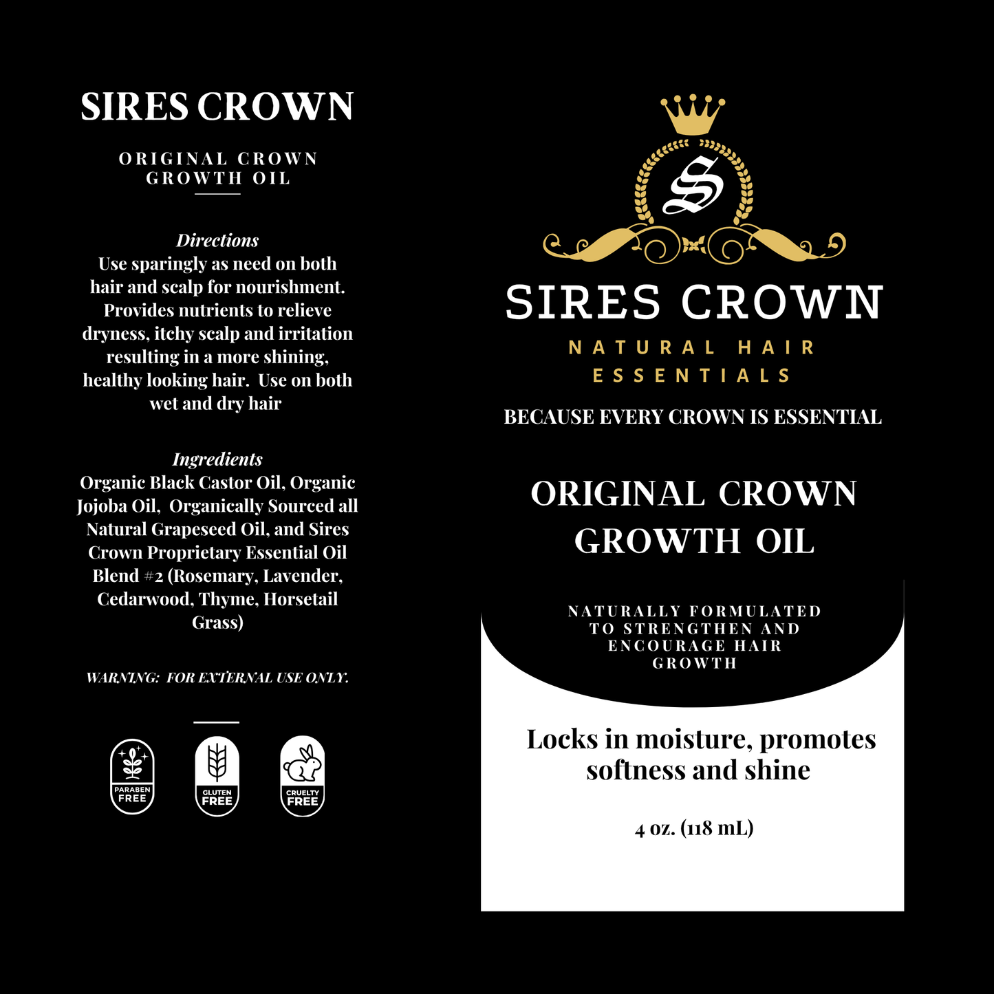 Original Crown Growth Oil – Organic Black Castor, Jojoba, Grapeseed, Rosemary, Lavender – Vegan, Paraben-Free, Easy Tip Applicator, Promotes Growth & Follicle Rejuvenation, 4 oz