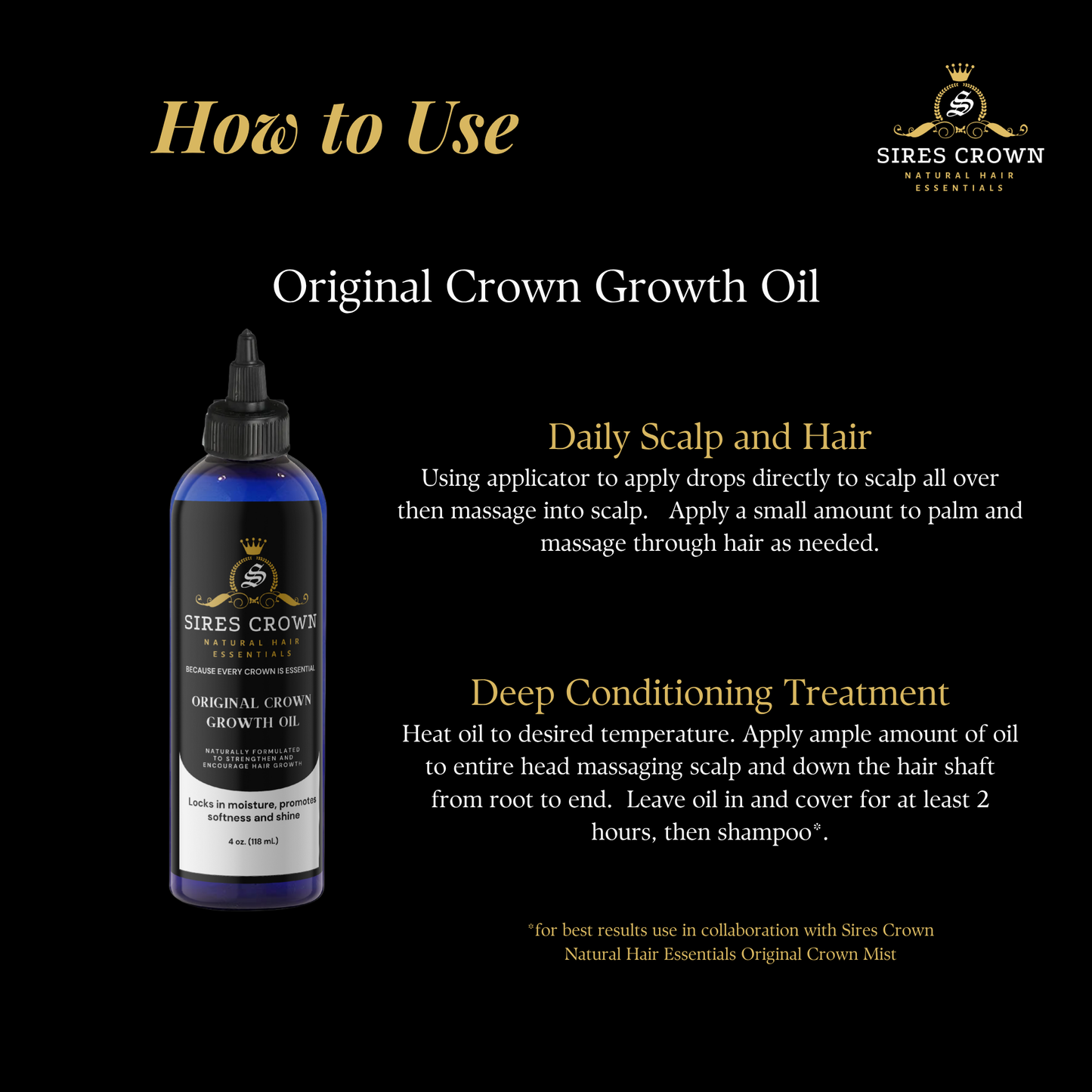 Original Crown Growth Oil – Organic Black Castor, Jojoba, Grapeseed, Rosemary, Lavender – Vegan, Paraben-Free, Easy Tip Applicator, Promotes Growth & Follicle Rejuvenation, 4 oz