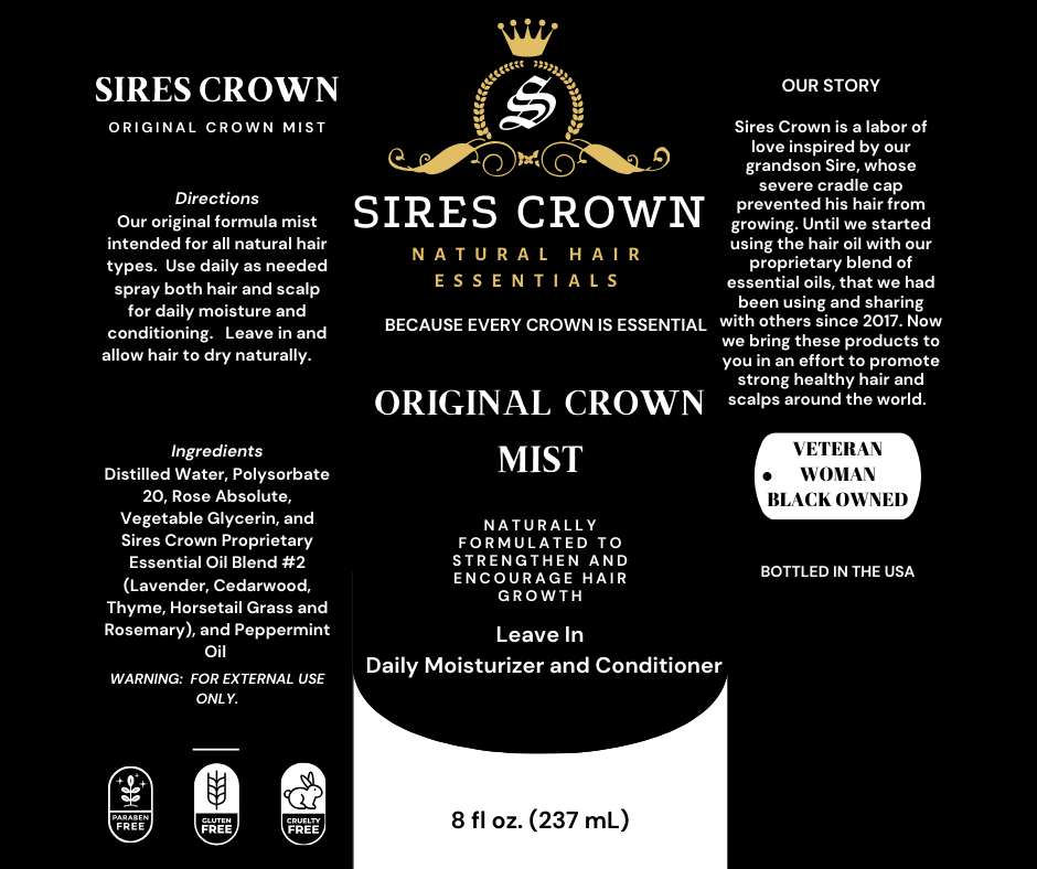 Original Crown Growth Mist - 8 oz - Hydrating Daily Leave In Conditioning Mist with Rosemary and Horsetail Grass
